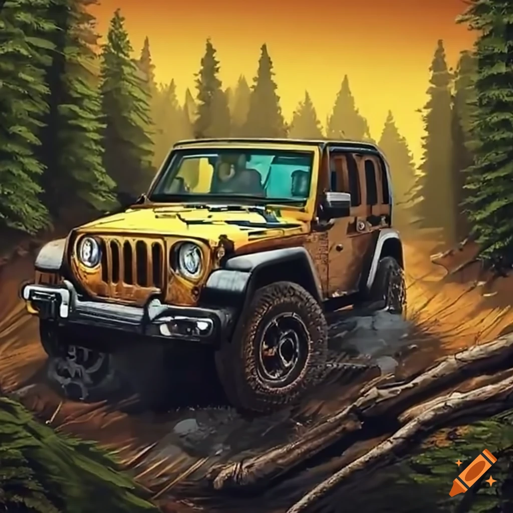 jeep offroading through forest