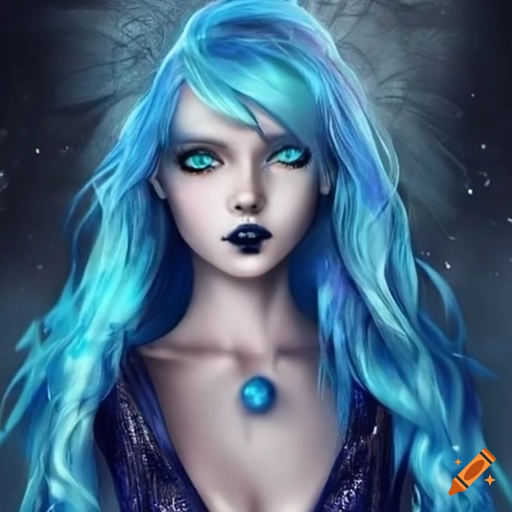 Dark Fairy With Yellow Eyes And Blue Hair On Craiyon