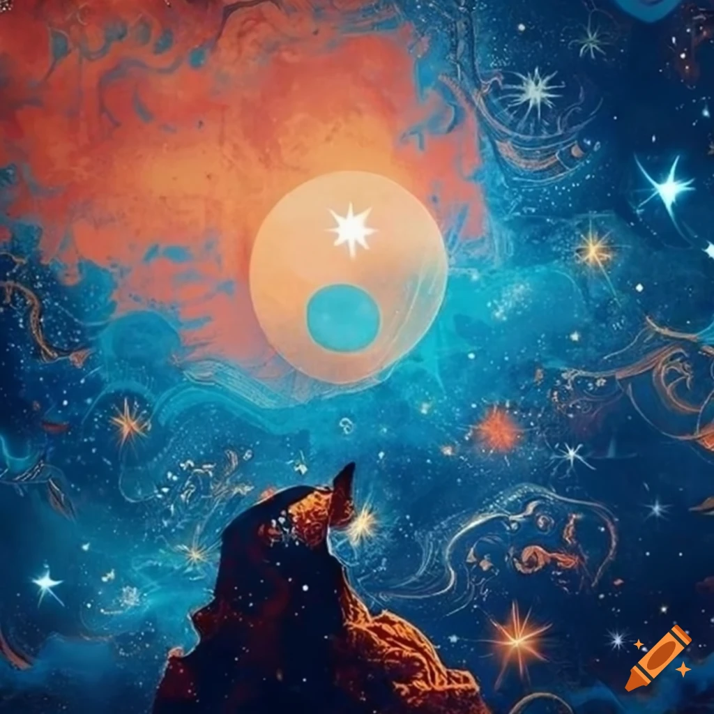 Celestial wallpaper with orange and blue colors on Craiyon