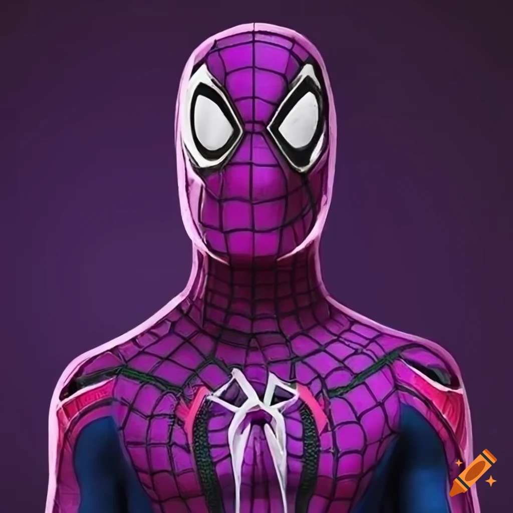 Spider-man suit with purple and scarlet logo