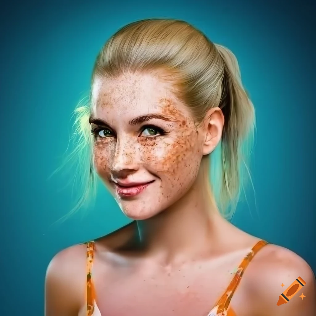 Beautiful Woman With Freckles And Blonde Hair Smiling On Craiyon