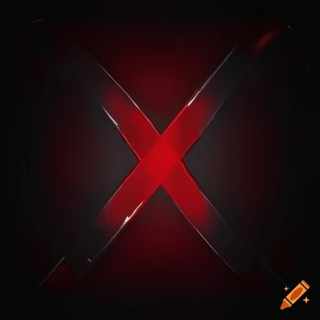 Detailed metallic red x on black background on Craiyon