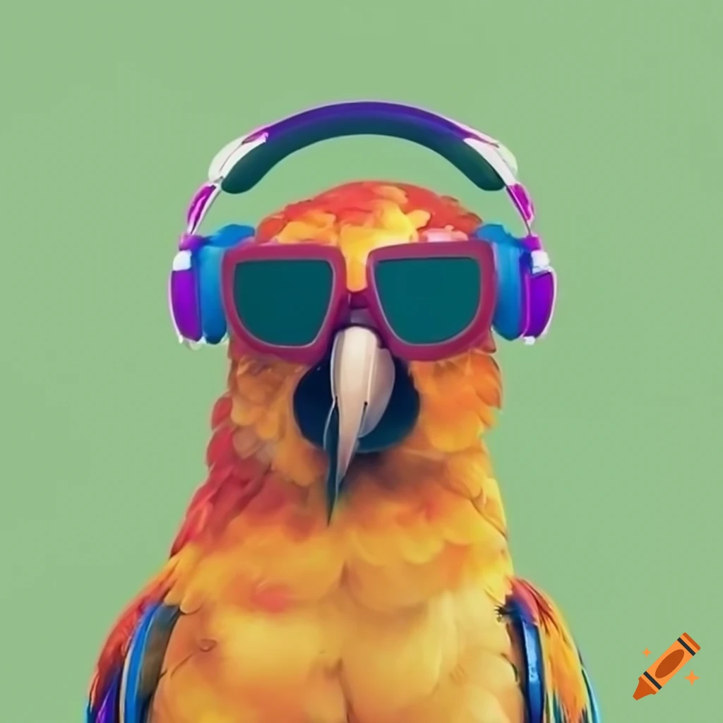 Parrot with sunglasses and headphones