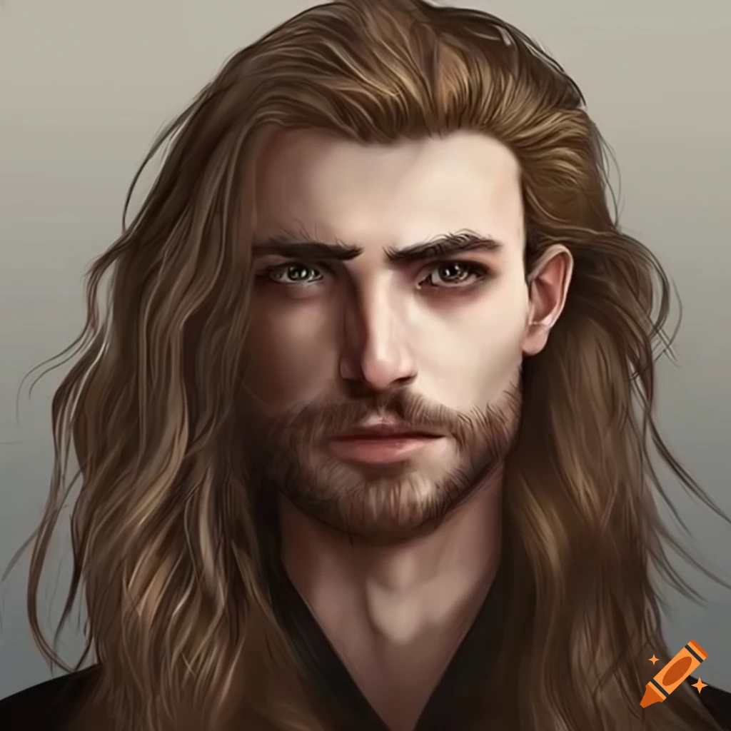 portrait of a wizard with long brown hair