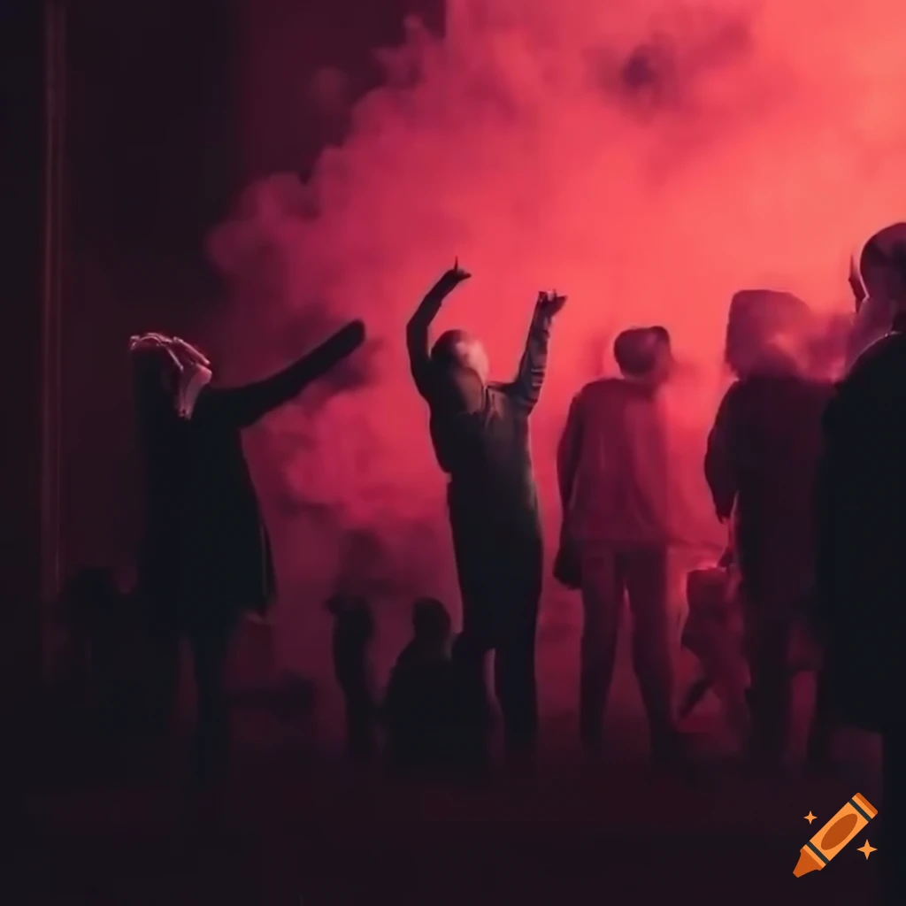 Protesters With Red Smoke Bombs In Front Of A Warehouse protesters-with-red-smoke-bombs-in-front-of-a-warehouse