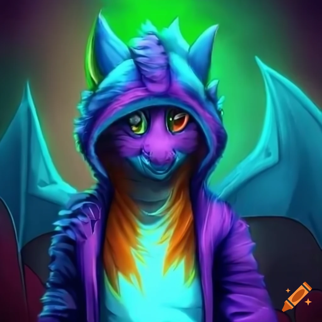 Neon dragon fox fusion fursona character art