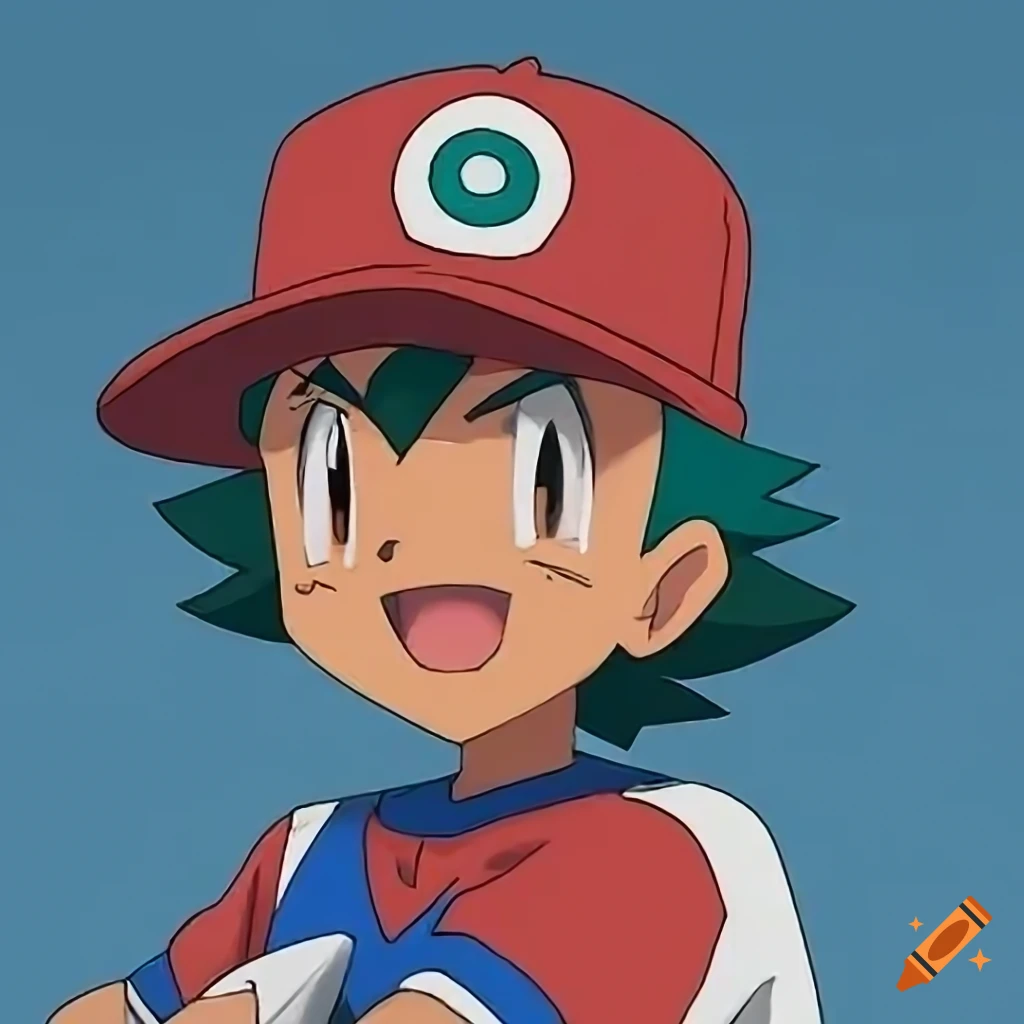realistic manga style image of Ash in baseball gear