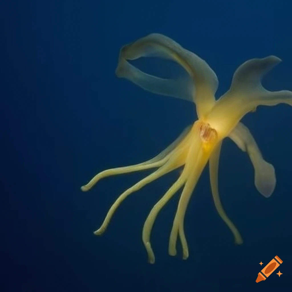 close-up of orchid sea micro organism in dark blue background
