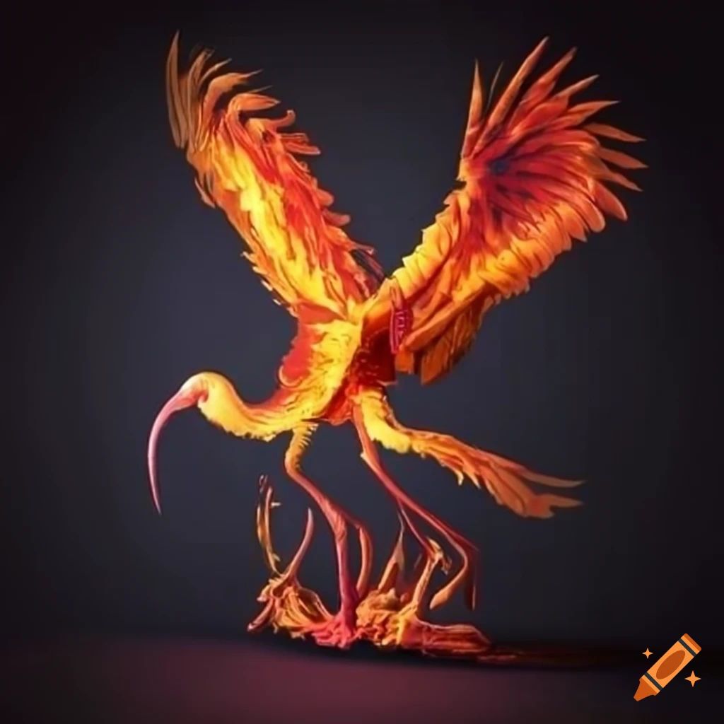 A fiery phoenix with an ibislike head on Craiyon