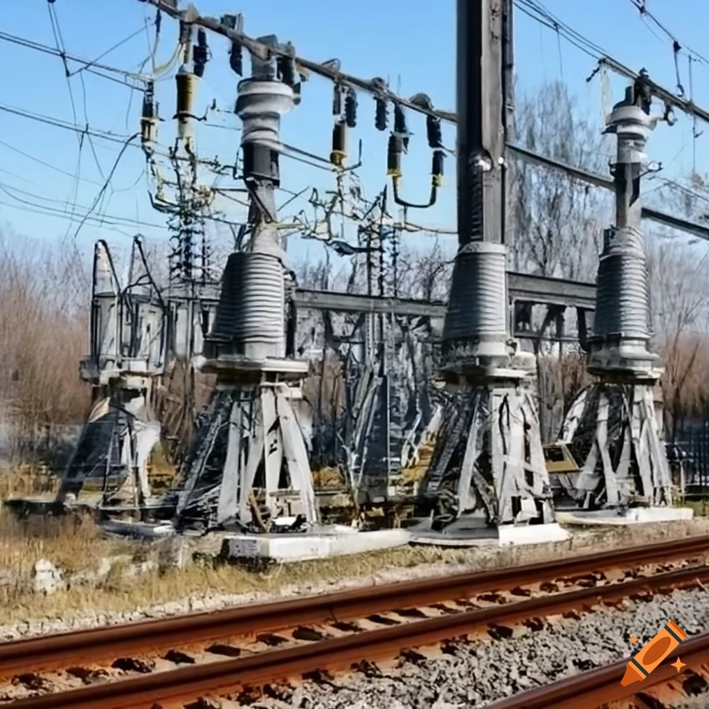 Electricity substation near train tracks on Craiyon