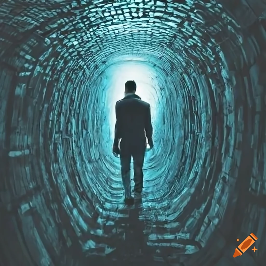Man walking out of a tunnel