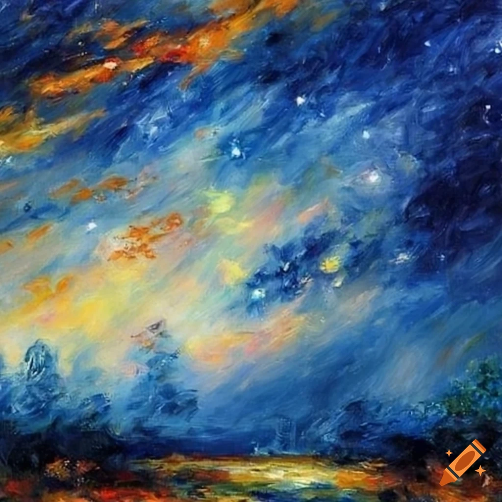 Oil painting of a starry sky by renoir on Craiyon