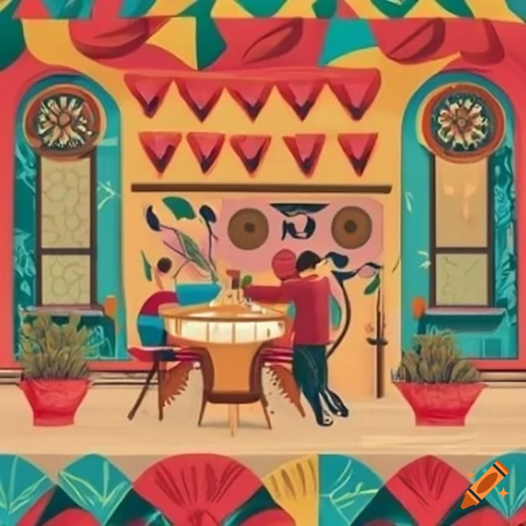 colorful mural in a Mexican restaurant