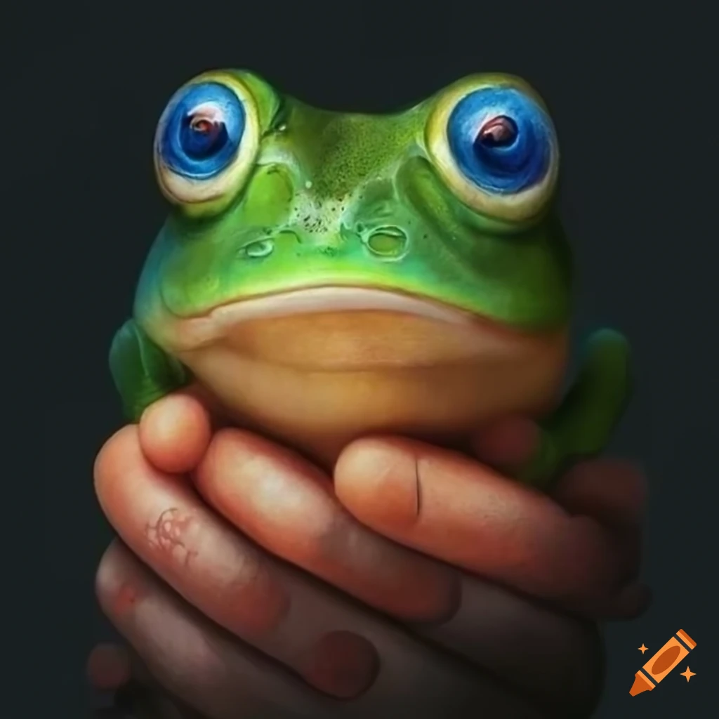 color pencil drawing of a cute humanoid frog