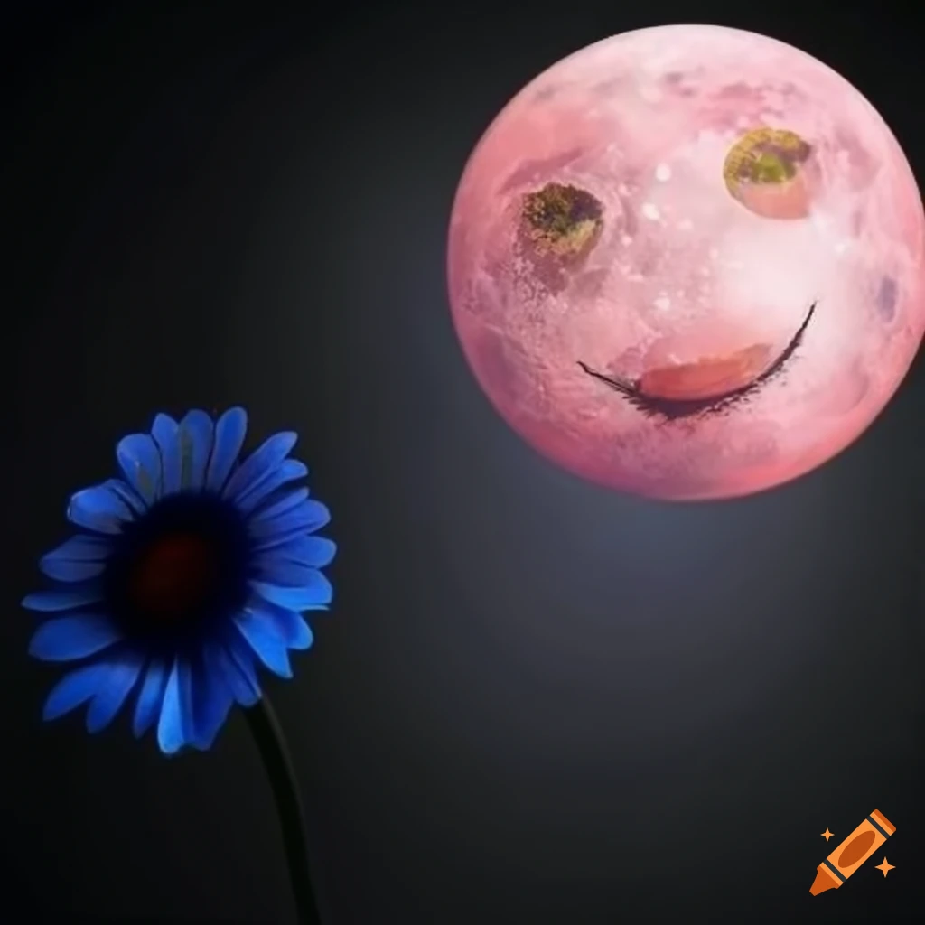 Flowers on the moon with smiling earth in the background on Craiyon