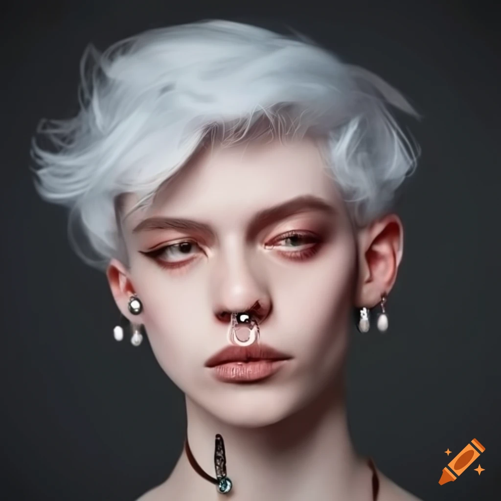 image of a genderless being with piercings and white hair