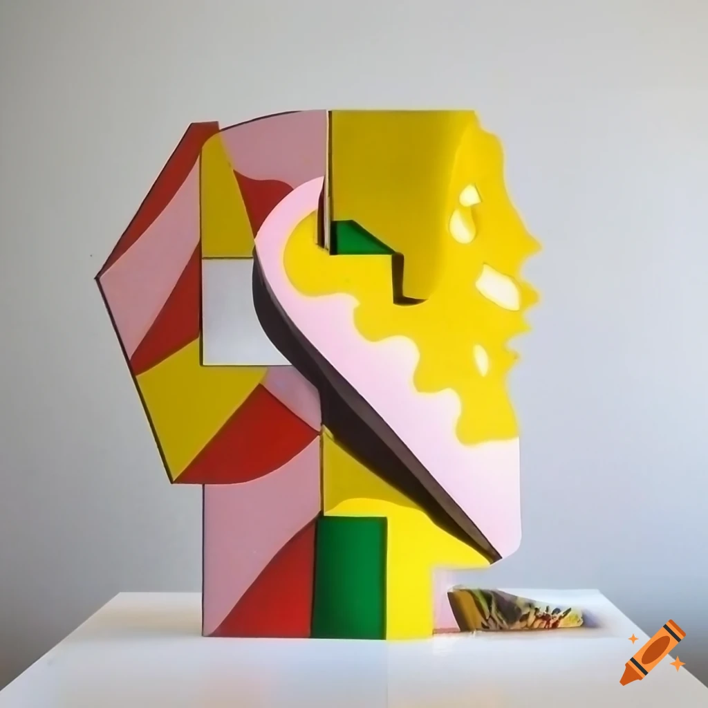 pop art sculptures with geometric shapes and spray paint