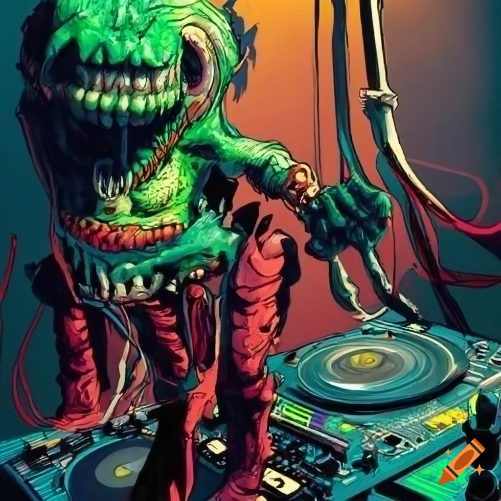 artistic depiction of a lizard DJ in headphones