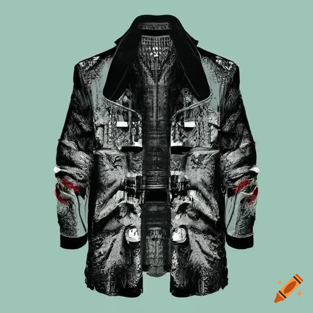 Leather jacket with leopard-print trim, punk leather jacket, (black  background, plain black background, matt black background), with realistic  shading on Craiyon
