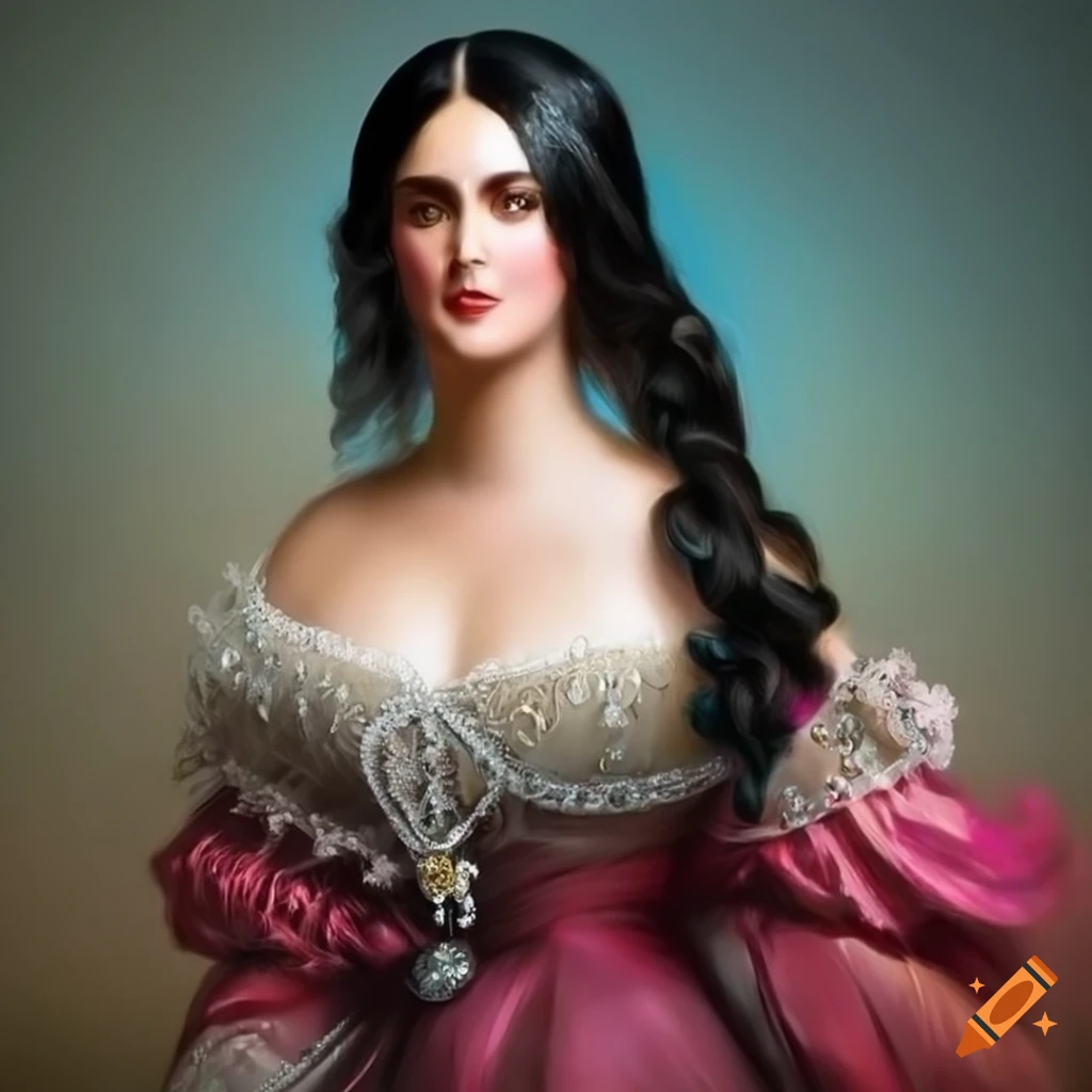 elegant portrait of a black-haired blue-eyed lady
