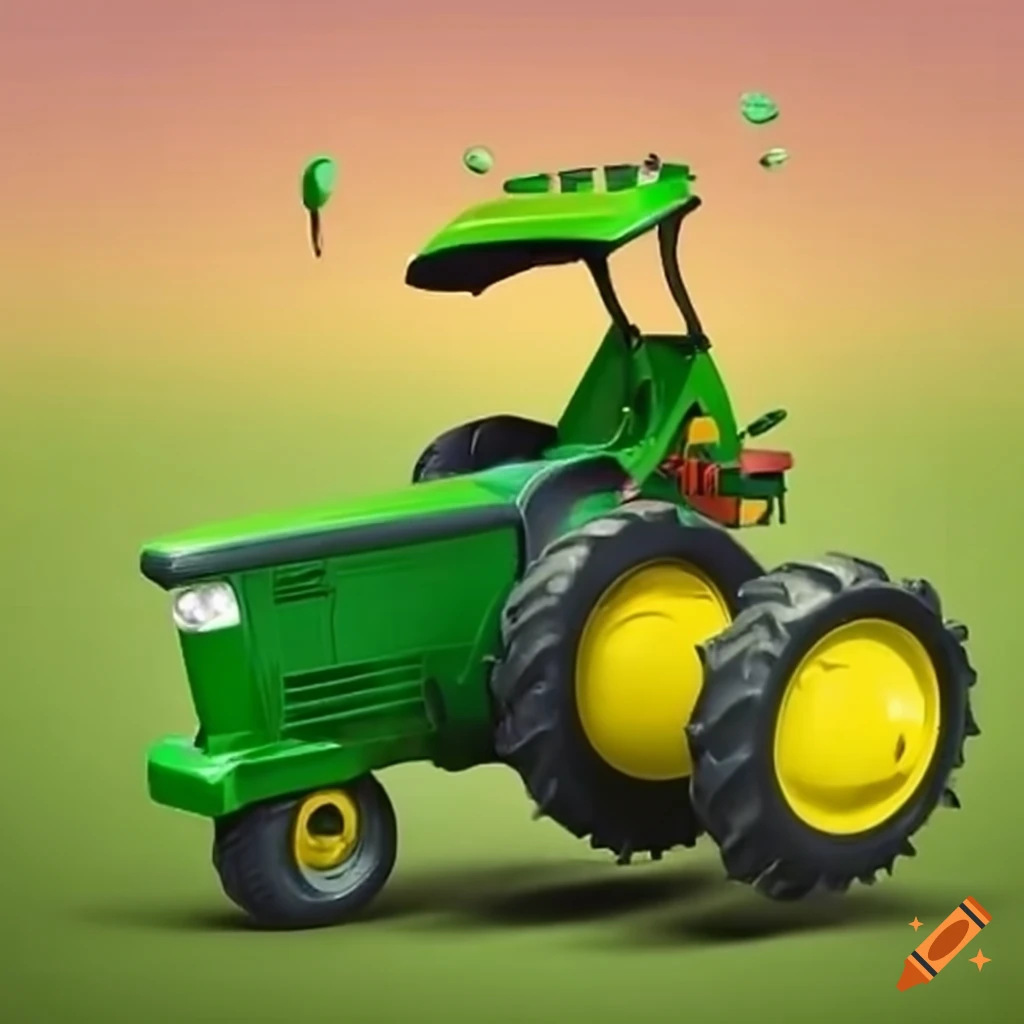 Green tractor urinating in a bucket