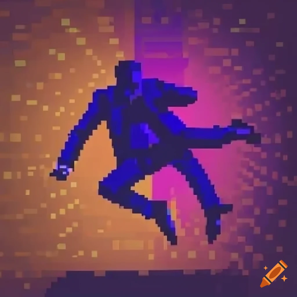 retro-style character jumping in pixelated world