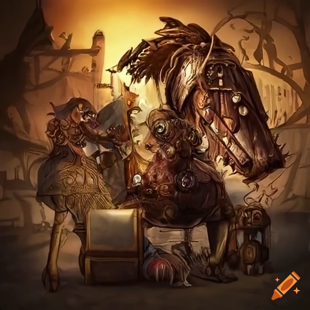 Image of a steampunk adventure scene on Craiyon