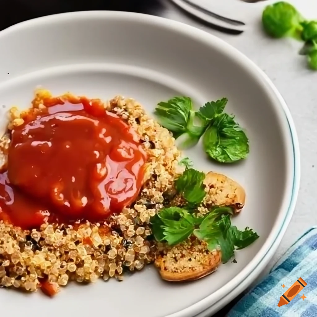 Photo of a delicious celeriac dish with quinoa and tomato sauce