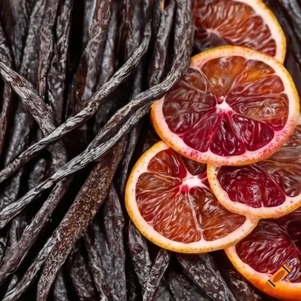 Vanilla beans with blood orange slices on Craiyon