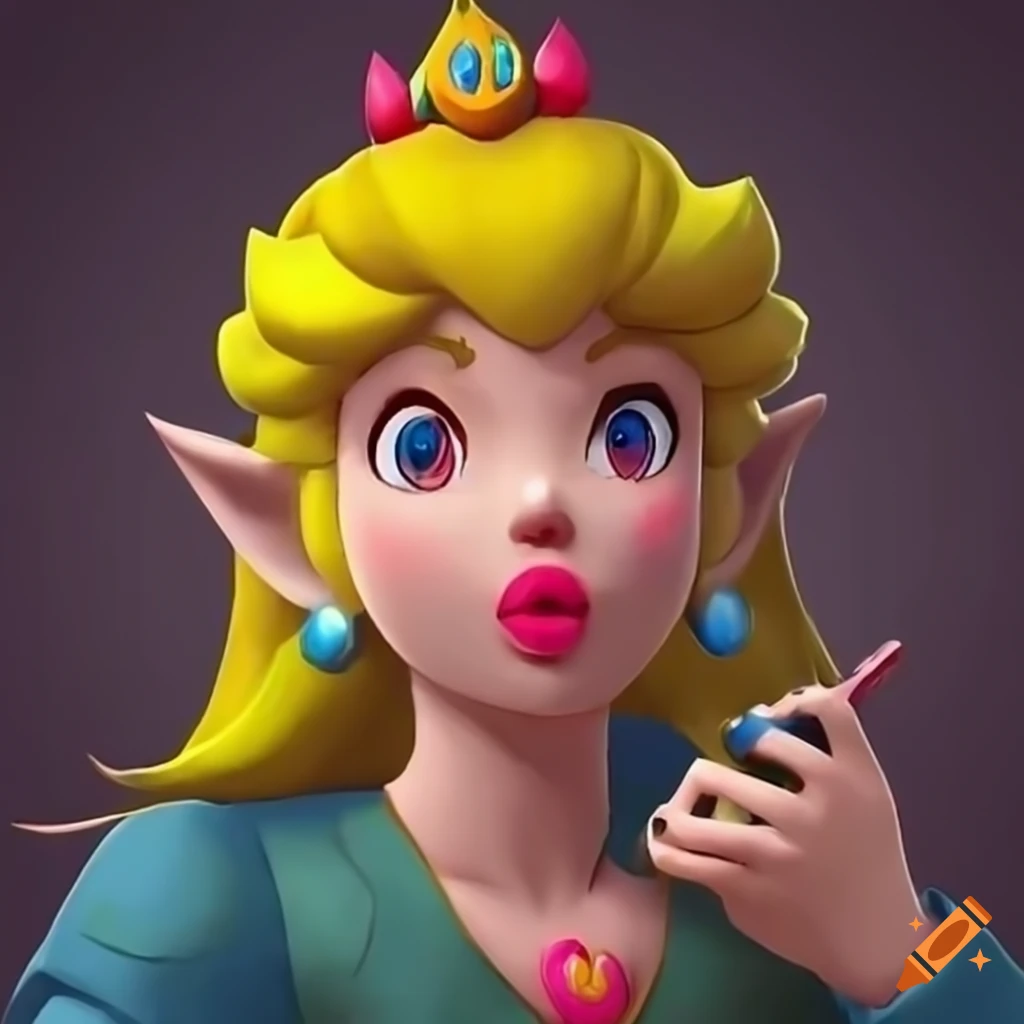 Link as princess peach applying lipstick on Craiyon