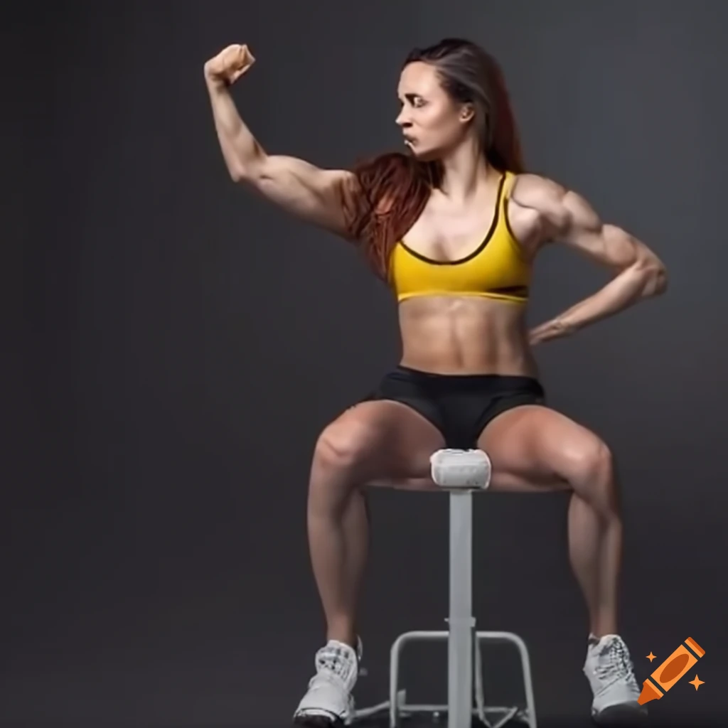 Female athlete flexing her biceps at the gym on Craiyon