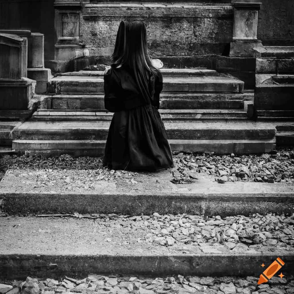 Femme rousse standing in a cemetery on Craiyon