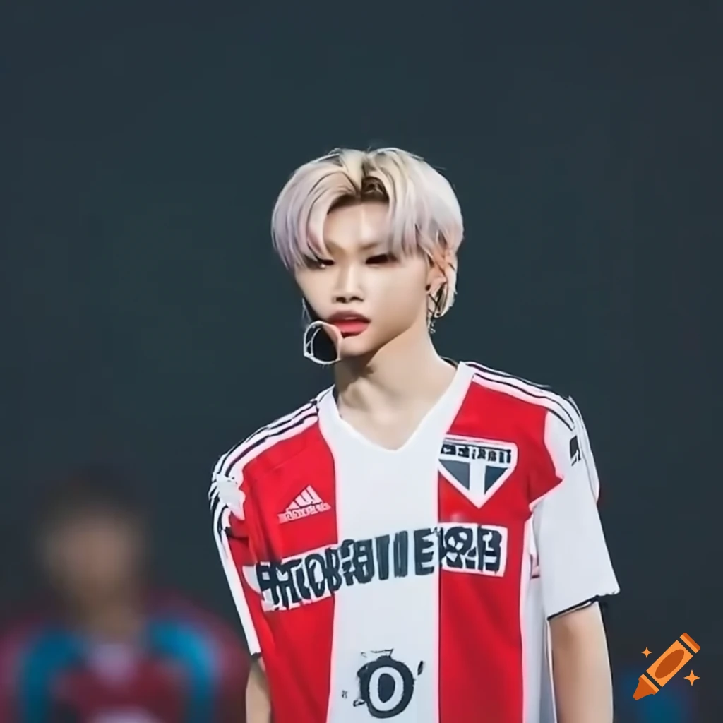 Felix from Stray Kids with São Paulo Futebol Club logo on Craiyon
