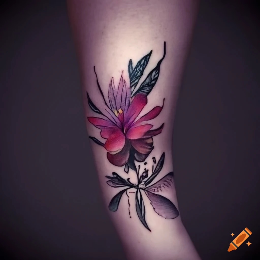 colorful realistic floral tattoo design on Craiyon