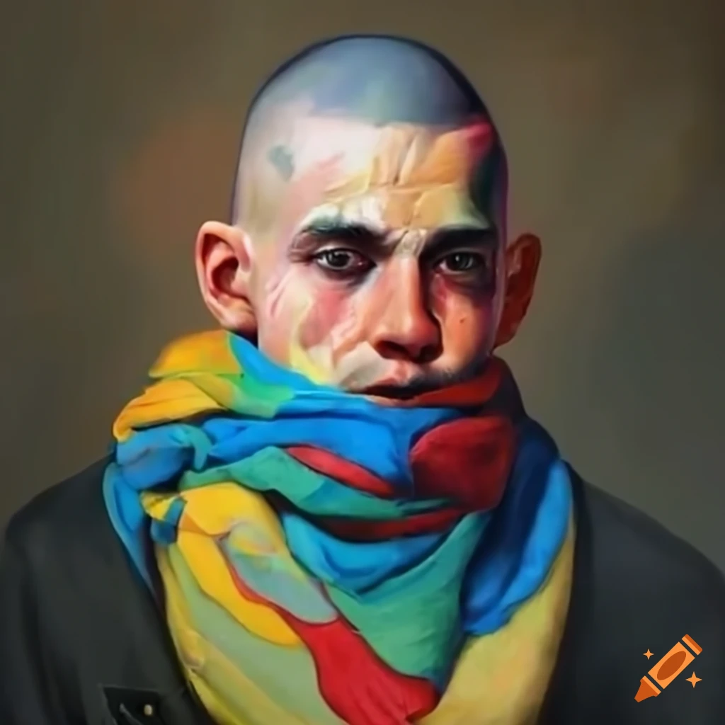 Man with colorful scarf and messenger bag on Craiyon