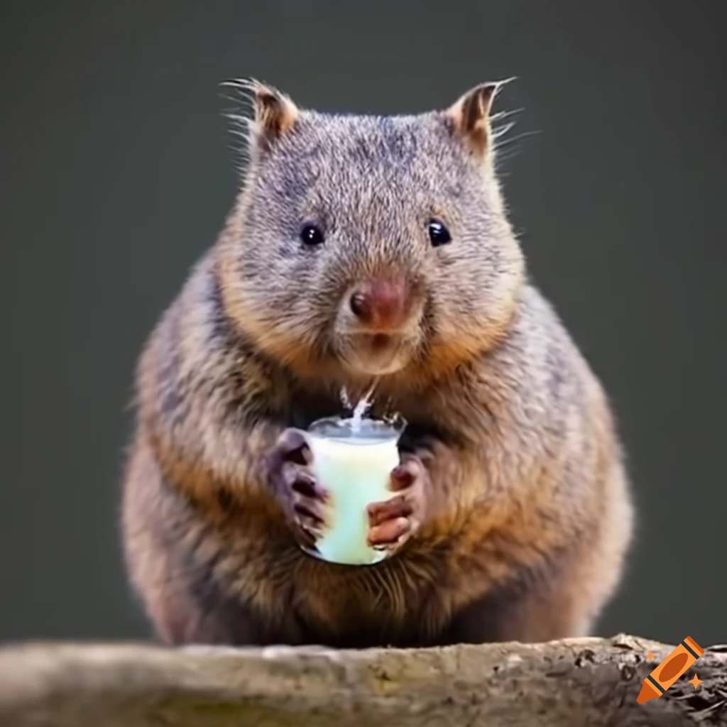 funny image of a wombat drinking milk from small rats