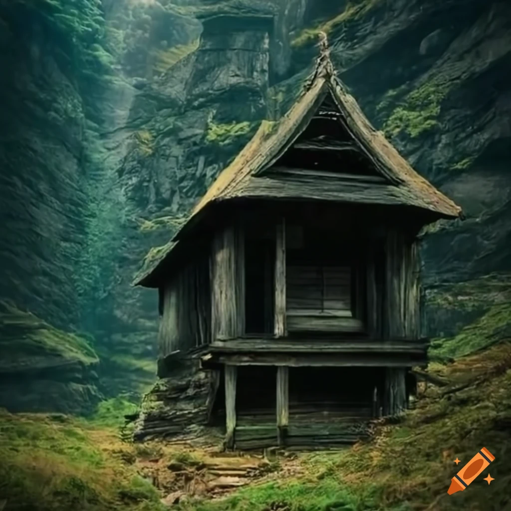 abandoned wooden temple on a mountain cliff