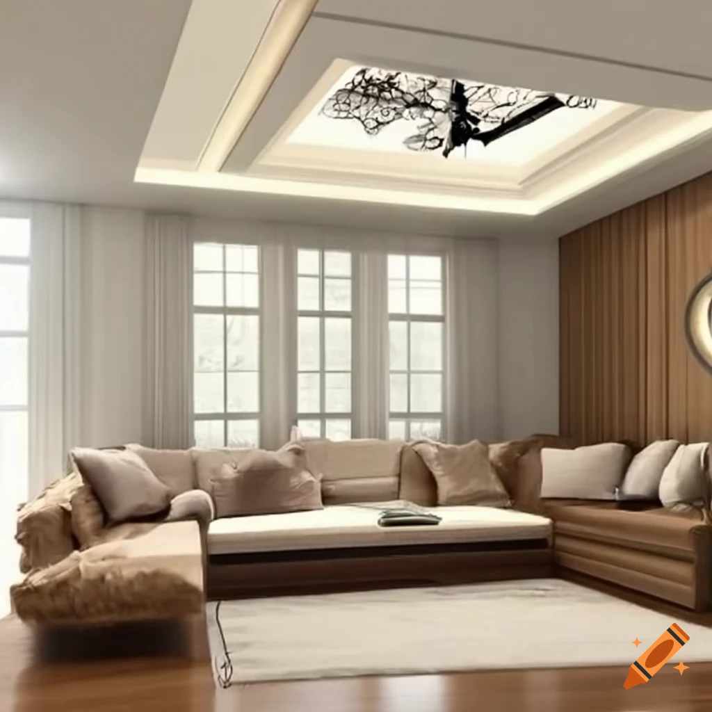 Living room with pvc ceiling decoration on Craiyon