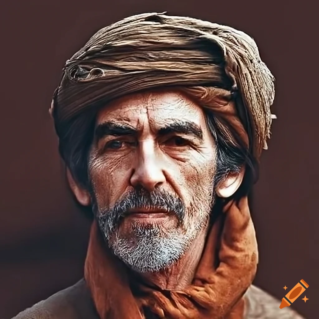 photo realistic portrait of George Harrison in a desert