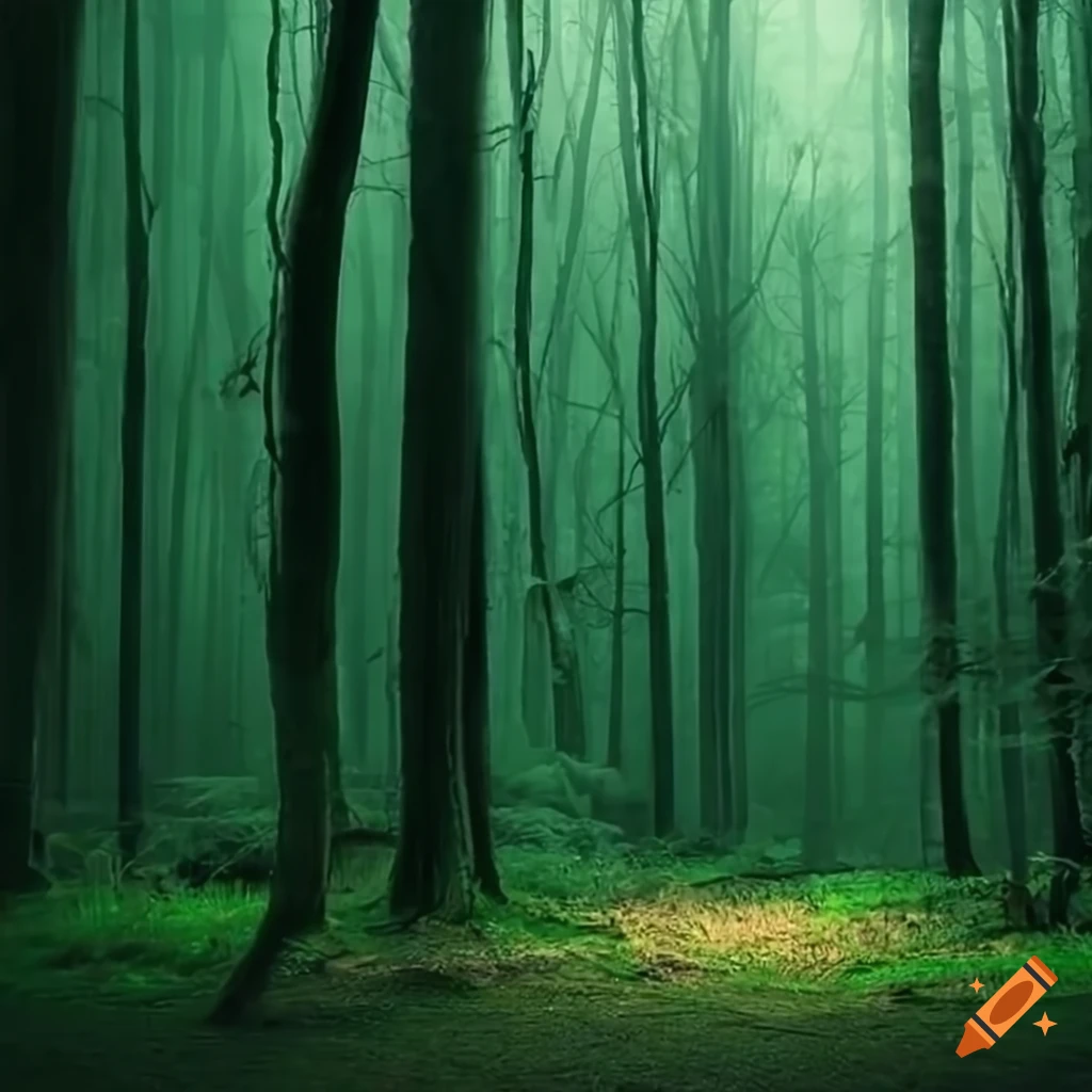 Eerie Green Forest Landscape In Daylight On Craiyon