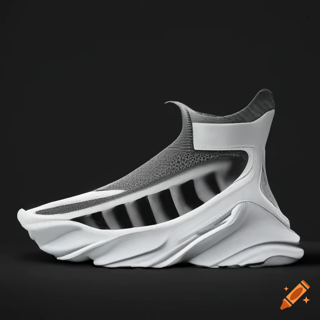 White futuristic footwear concept with thick rounded soles on Craiyon