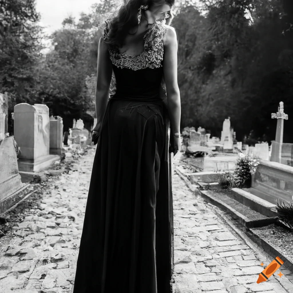Femme rousse standing in a cemetery on Craiyon