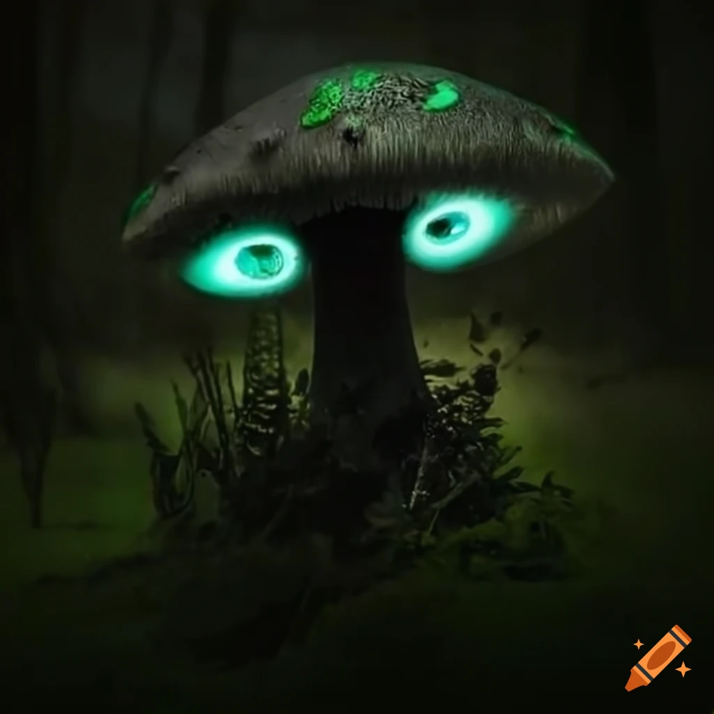 sinister black mushroom in enchanted forest