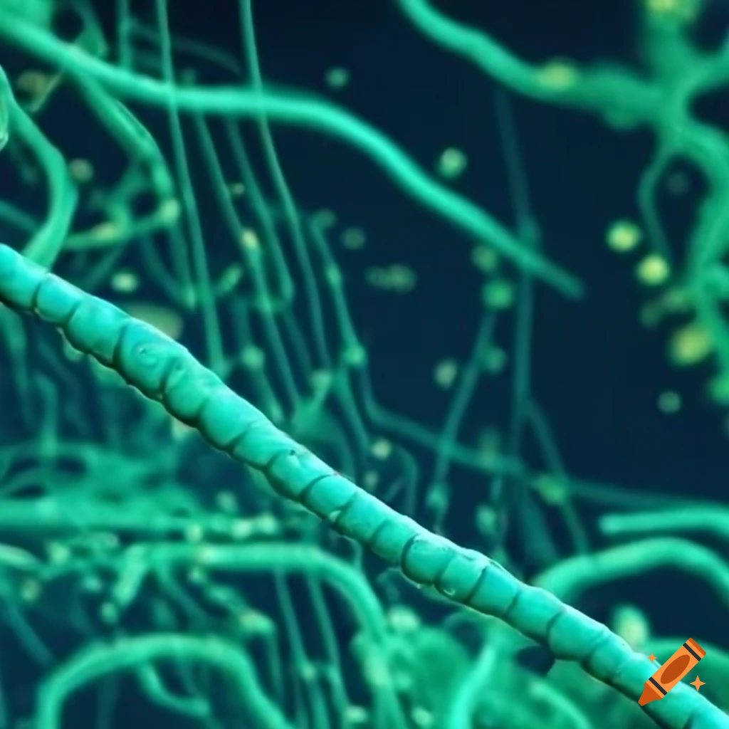 vibrant microscopy image of cyanobacterial filaments