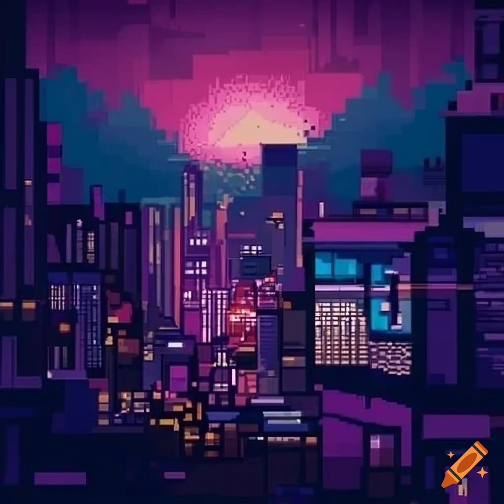 pixel art of a polluted city