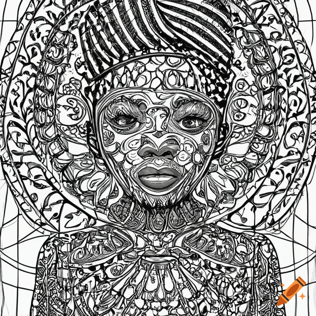 Coloring book page with african men, women, and children on Craiyon