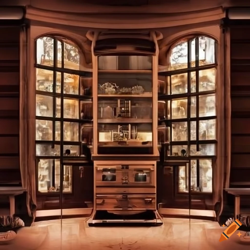 modern brown fairytale kitchen with big windows