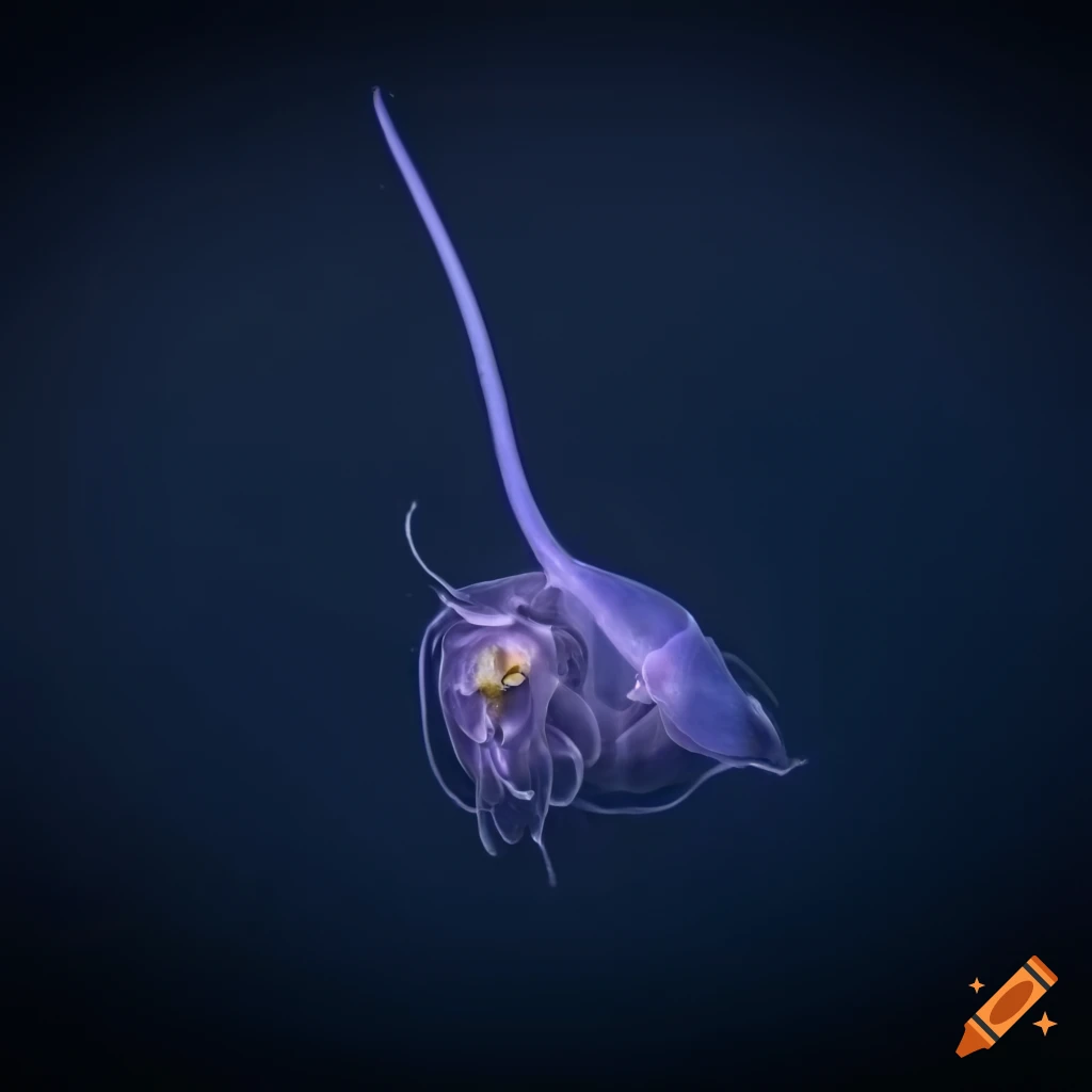 close-up of orchid sea micro organism in dark blue background