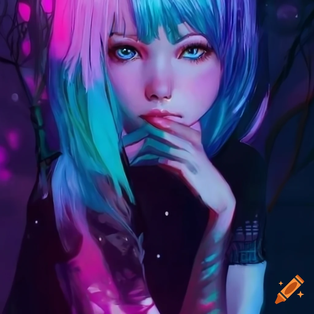 Realistic Cyberpunk Artwork Of A Futuristic Girl With Pink And Blue Hair On Craiyon 1041