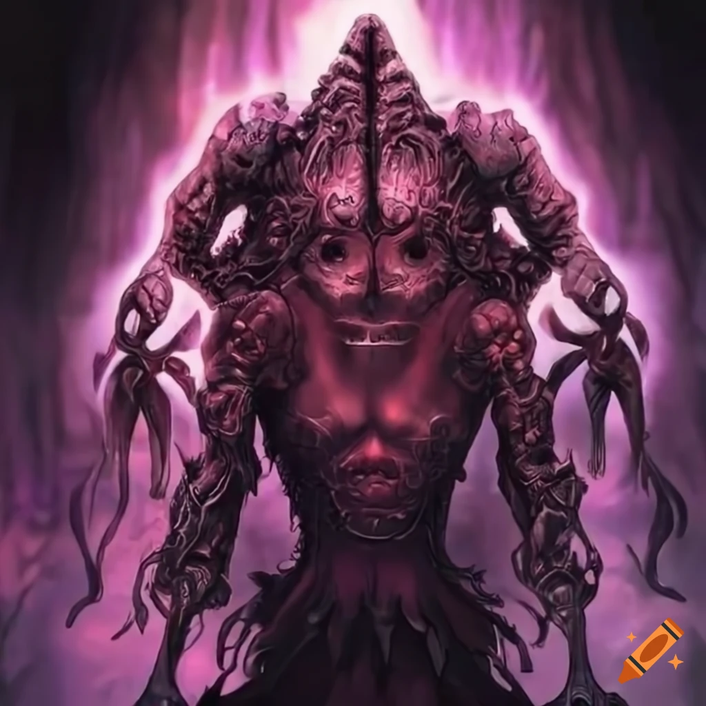artwork of a holy mindflayer with multiple faces and arms
